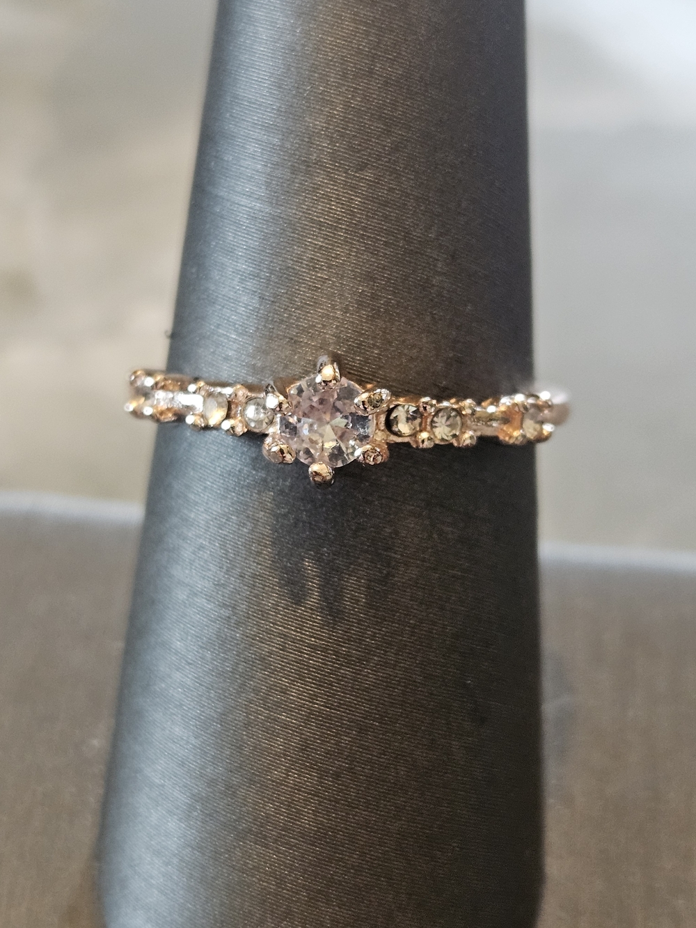 Rose Gold Tone Petite Halo Flower Ring with Clear Stones
